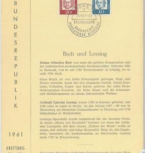 79282 -  GERMANY - POSTAL HISTORY - OFFICIAL POST  Fdc CARD  1961 - BACH music