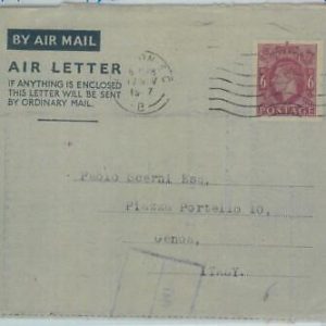 82216 - GB - Postal History - STATIONERY Aerogramme COVER # LF1  to ITALY  1947