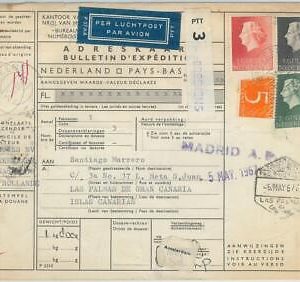 79158  - NETHERLANDS  - POSTAL HISTORY - PARCEL MAIL Card to CANARIAS!  1967