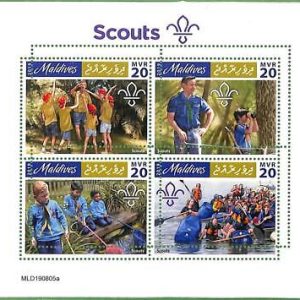 A2198 - MALDIVES - ERROR: MISPERF, Miniature sheet - 2019, Boy Scouts, Canoeing