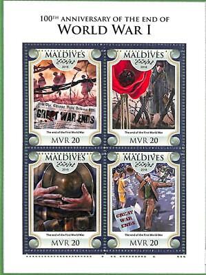 A2135 - MALDIVES - ERROR: MISPERF, Miniature sheet- 2018 WW I, Military, flowers