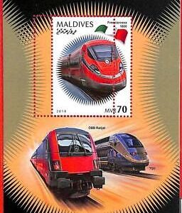 A2084 -MALDIVES, ERROR: MISPERF, SOUVENIR S -2018 High speed Trains Frecciarossa