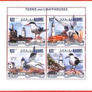 A4140 - MALDIVES - ERROR MISPERF Miniature sheet: 2014 Terns, Birds, Lighthouses