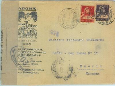 85369 - SWITZERLAND - POSTAL HISTORY - COVER to SPAIN with FRENCH CENSOR  1917