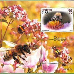 A2162 - MALDIVES - ERROR: MISPERF Souvenir sheet - 2019, Bees, Flowers