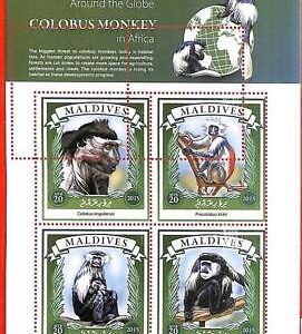 A2026 - MALDIVES, ERROR: IMPERF, MINIATURE SHEET - 2015 Colobus Monkeys, Africa