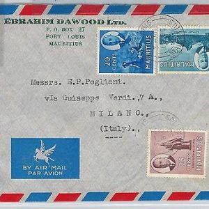 59534 -   MAURITIUS -  POSTAL HISTORY:  COVER to ITALY  1952