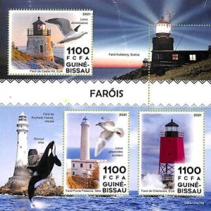 A7809 - Guinea-Bissau - ERROR MISPERF Stamp Sheet - Lighthouses BIRDS Whales