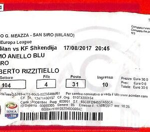 C1274 - Vecchio BIGLIETTO PARTITA CALCIO - 2017 MILAN VS SHKENDIJA