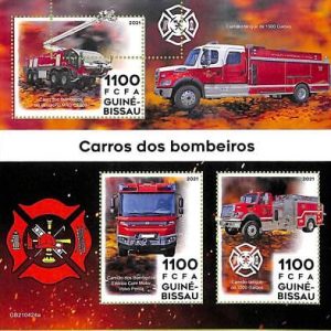 A7849 - Guinea-Bissau - ERROR MISPERF Stamp Sheet - 2021 FIRE FIGHTERS transport