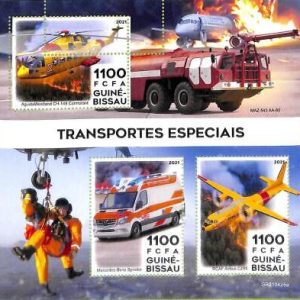 A7848 - Guinea-Bissau - ERROR MISPERF Stamp Sheet 2021 Helicopters FIRE FIGHTERS