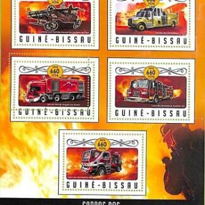 A7851 - Guinea-Bissau - ERROR MISPERF Stamp Sheet - 2016 FIRE FIGHTERS transport