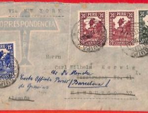 aa3686 - PERU - Postal History - AIRMAIL  COVER to GREMANY / SPAIN  1934