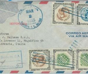 81635 -  HONDURAS -  POSTAL HISTORY - Registered Airmail COVER to  ITALY  1955