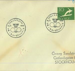 95600 - SWEDEN  - POSTAL HISTORY - SPECIAL POSTMARK on Cover TABLE TENNIS 1957