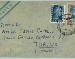 96884 - ARGENTINA - POSTAL HISTORY - AIRMAIIL COVER to ITALY 1952  2.45 $  Evita