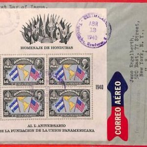 aa3671 - HONDURAS - POSTAL HISTORY - Souvenir Sheet  FDC COVER to USA 1940 Flags