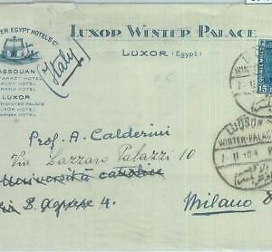 86431 - EGYPT - POSTAL HISTORY - ADVERTISING HOTEL Postmark COVER to ITALY 1930s