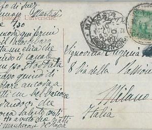 77664 - EGYPT - POSTAL HISTORY - Ambulant Train Postmark on CARD to ITALY 1910