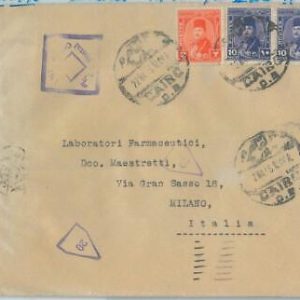 77659 - EGYPT - POSTAL HISTORY -  COVER to ITALY 1948 with CENSOR TAPE 1945