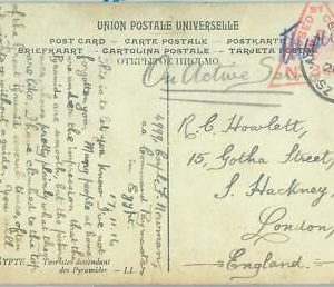 86876 - EGYPT  - POSTAL HISTORY - CENSORED postcard from BRITISH FORCES 1916