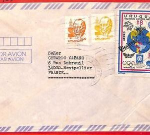 aa3696 - URUGUAY - POSTAL HISTORY - COVER to FRANCE 1970's Olympic Games