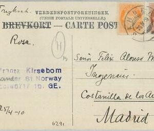 82094 - NORWAY - Postal History -   POSTCARD to SPAIN  1910