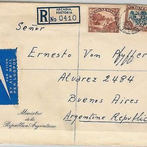 39997 - SOUTH AFRICA  -  POSTAL HISTORY - COVER to ARGENTINA: DIPLOMATIC MAIL