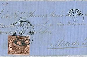 29950  SPAIN -  POSTAL HISTORY:  COVER sobre U. 58 - HUELVA - R de C 28 - LUJO!