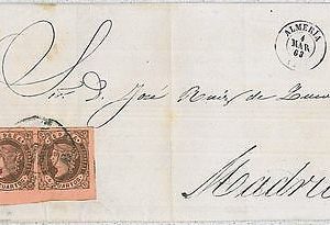 29920 SPAIN  - POSTAL HISTORY: COVER sobre E. 58 pareja ALMERIA - R de C 17 1863