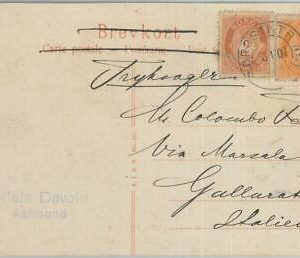 82093 - NORWAY - Postal History -   POSTCARD to ITALY  1907