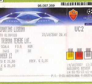 C1459- Vecchio BIGLIETTO PARTITA CALCIO 2007 ROMA VS SPORTING LISBONA