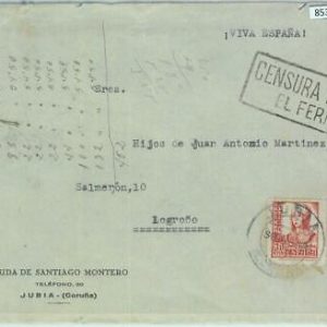 85343 - SPAIN - POSTAL HISTORY - Guerra Civil CENSORED COVER 1938  El Ferrol
