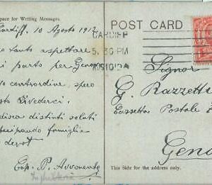 85417 - GB - Postal History - PERFIN ( F + C ) stamp on POSTCARD to ITALY 1912