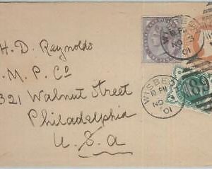 77643 - GB  - Postal History -   STATIONERY COVER + added stamps to USA  1901