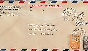 61278 -  HAITI - POSTAL HISTORY -  TRANSATLANTIC MAIL  COVER  to ITALY 1952
