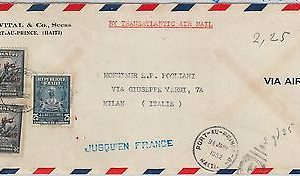 61282 -  HAITI - POSTAL HISTORY -  TRANSATLANTIC MAIL  COVER  to ITALY 1952