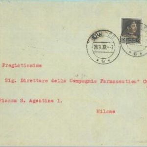 85015 -  ALBANIA - POSTAL HISTORY -  COVER from DURRES to ITALY 1938