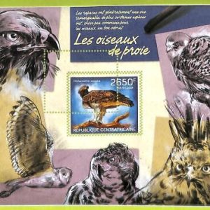 A0276 - CENTRAL AFRICA - MISSPERF 2014  stamp SHEET:  BIRDS of PREY Owls Eagles