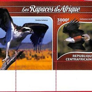 A0278 - CENTRAL AFRICA - MISSPERF 2015  stamp SHEET:  BIRDS of PREY  Eagles