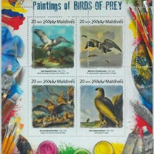 A1074 - MALDIVES, ERROR, MISPERF, Miniature sheet: 2017, Birds of Prey, Art