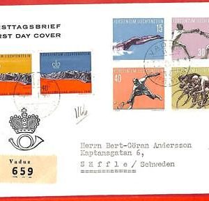 aa2426 - LIECHTENSTEIN - POSTAL HISTORY - FDC COVER 1958 Tennis CYCLING fencing
