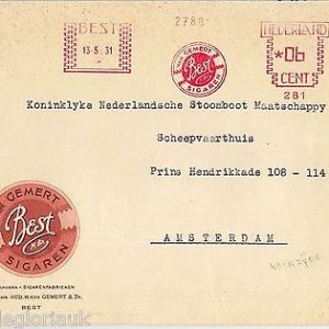 THE NETHERLANDS  -   MECHANICAL POSTMARK on COVER FRONT 1931 - TOBACO