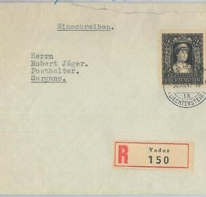 82063 - LIECHTENSTEIN  - Postal History - Single stamp on REGISTERED COVER 1947