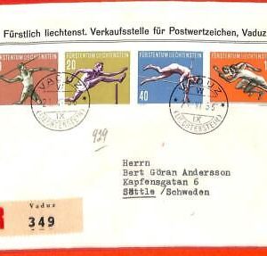 aa2425 - LIECHTENSTEIN - POSTAL HISTORY -  FDC REGISTERED COVER  1956 Athletics