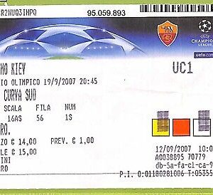 C1460- Vecchio BIGLIETTO PARTITA CALCIO 2007 ROMA VS DINAMO KIEV