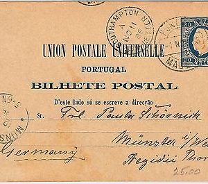 PORTUGAL  -  POSTAL STATIONERY CARD: used in MADEIRA to GERMANY througH UK 1895