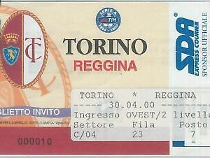 C0075  - Vecchio  BIGLIETTO PARTITA CALCIO - 1999 / 2000 : TORINO  / REGGINA
