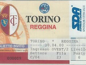 C0091  - Vecchio  BIGLIETTO PARTITA CALCIO - 1999 / 2000 : TORINO  / REGGINA