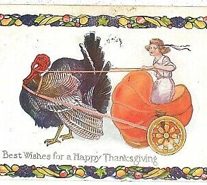 08063 -  VINTAGE POSTCARD --- THANKS GIVING - VERY PRETTY!  Turkey 1925